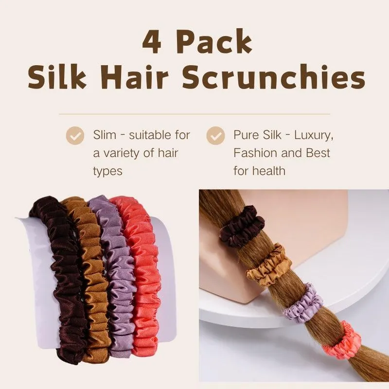 4 Pack Skinny Silk Hair Ties - Flourish - dropshipping