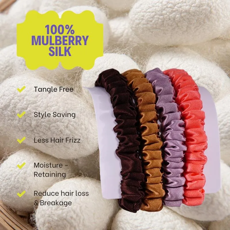4 Pack Skinny Silk Hair Ties - Flourish - dropshipping