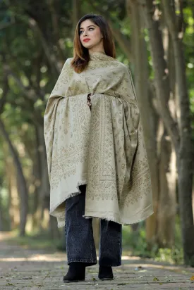 BEIGE COLOUR SHAWL WITH ZARI & KANI WORK DEFINES ROYAL AND LUXURIOUS EXTREMELY COMFORTABLE FOR ALL EVENTS