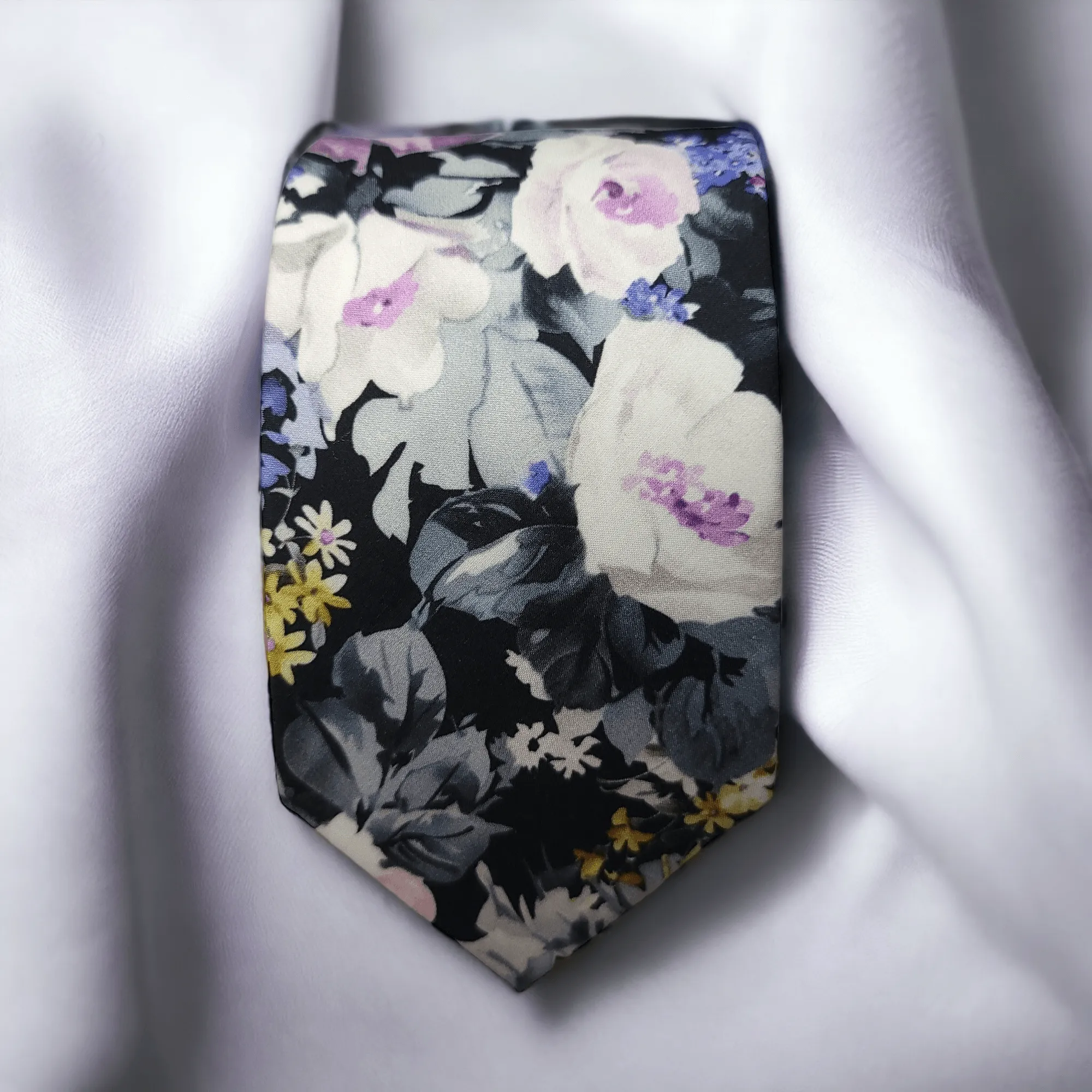 Black Lavender Floral Gray Tie