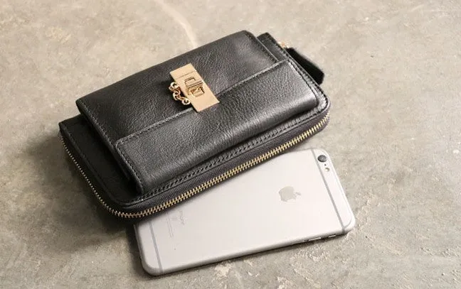 Black LEATHER Womens Long Wallet Fashion Long Wallets FOR Women