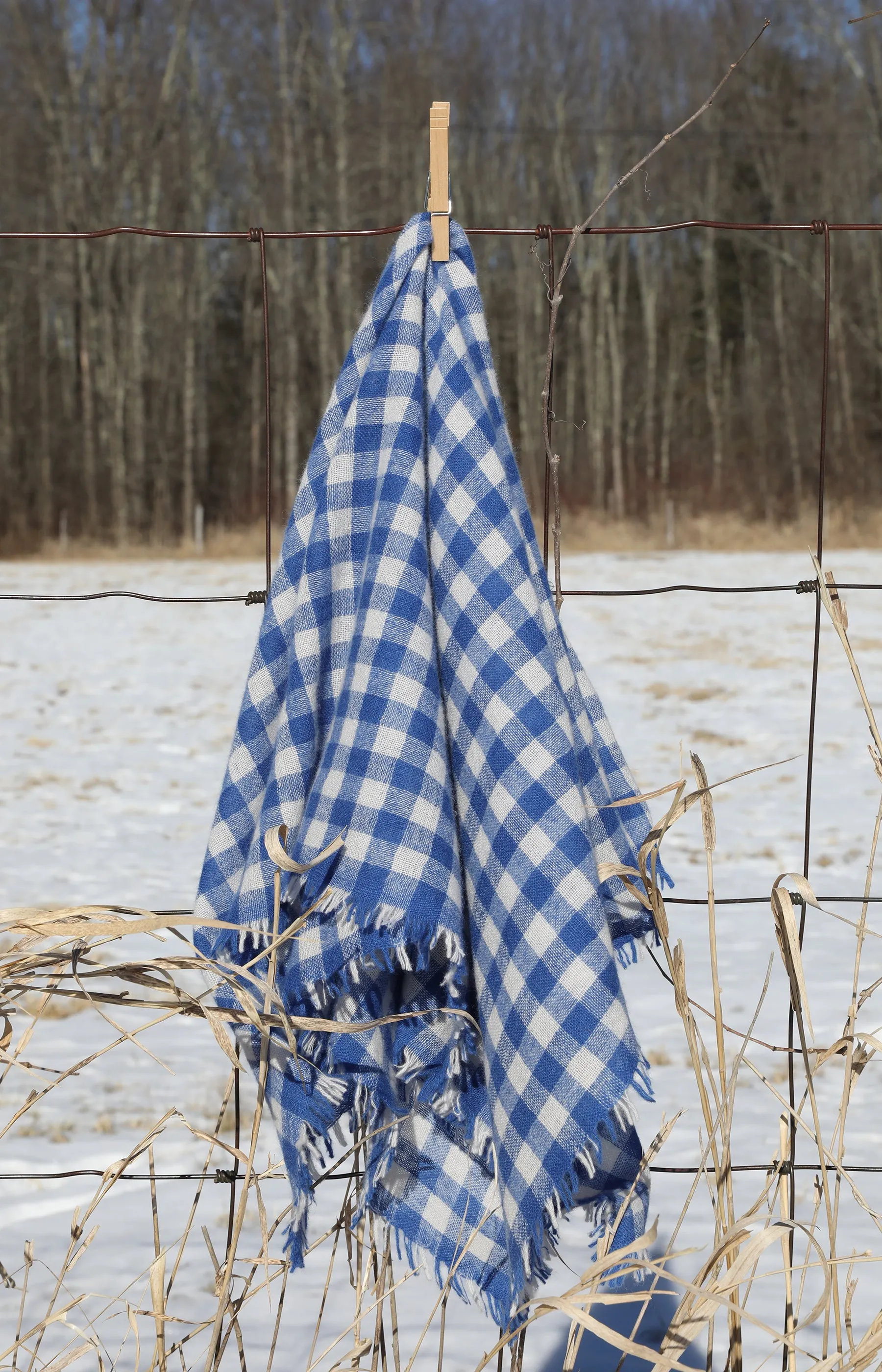 Blue & Ivory Check Cashmere Scarf