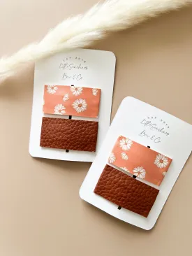 Coral Flower Leather Clip Set