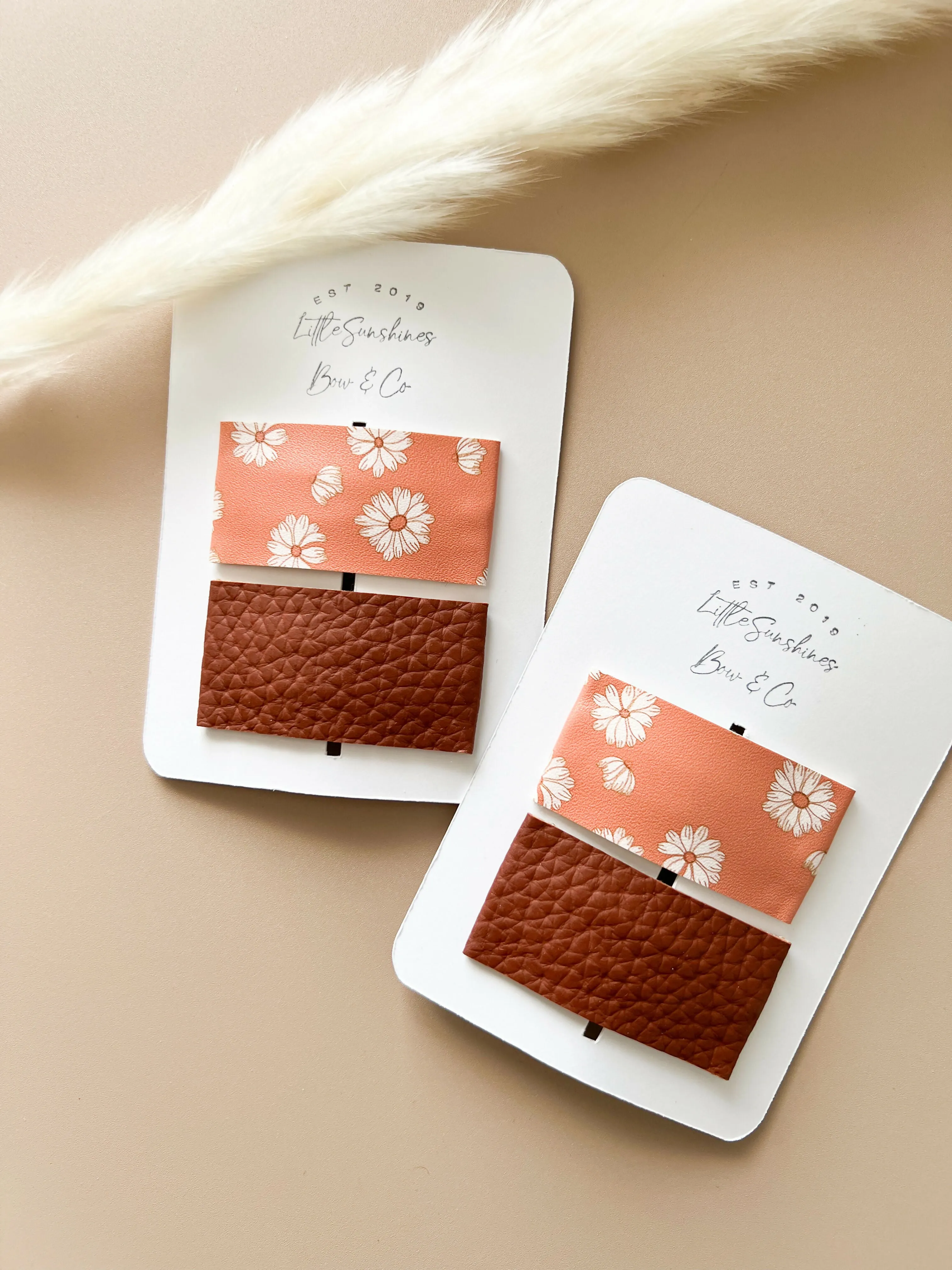 Coral Flower Leather Clip Set