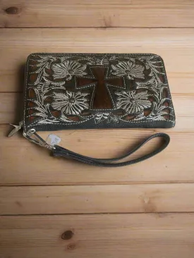 Cross Cow Hide and Tooled Wallet