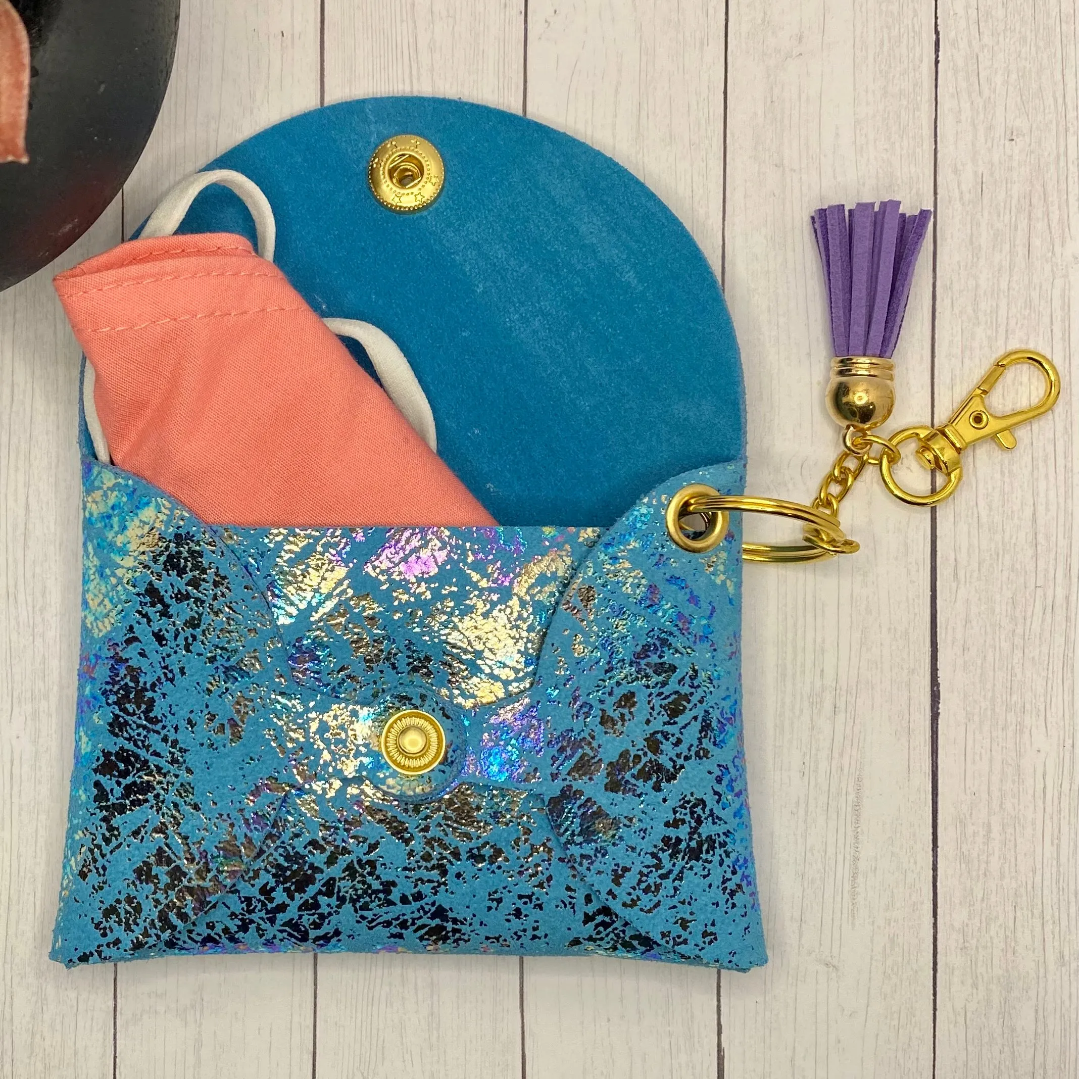 Genuine Leather Blue Oil Spill ID Wallet Mask Holder