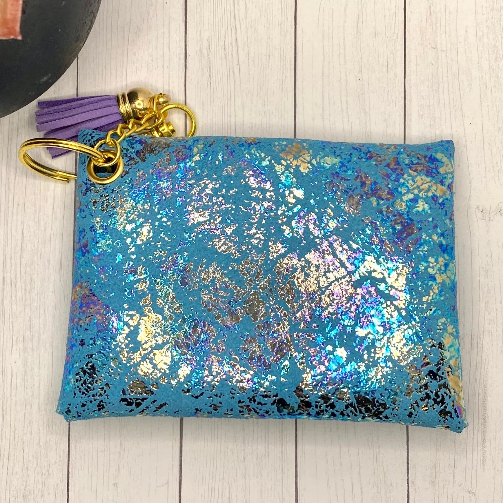 Genuine Leather Blue Oil Spill ID Wallet Mask Holder