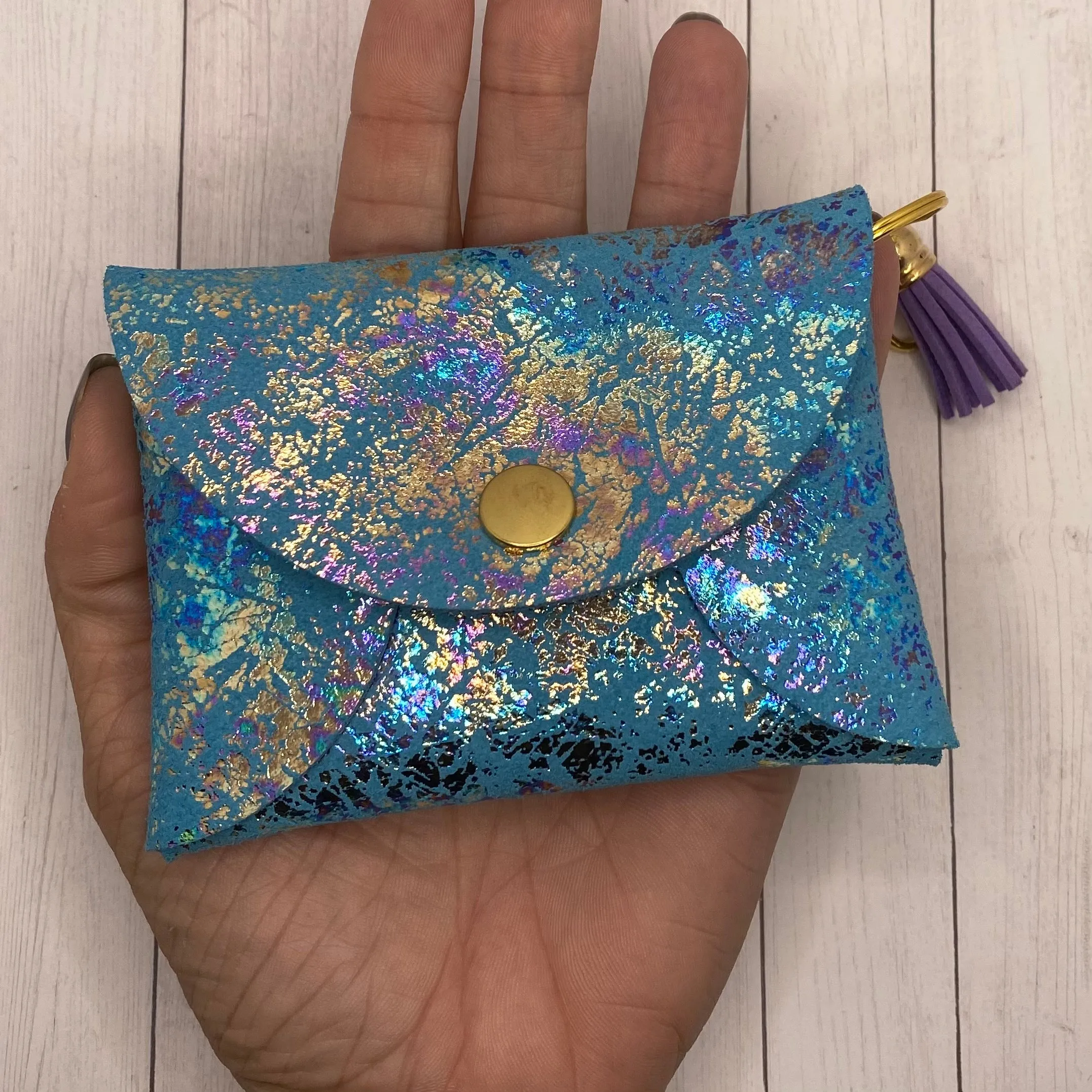 Genuine Leather Blue Oil Spill ID Wallet Mask Holder
