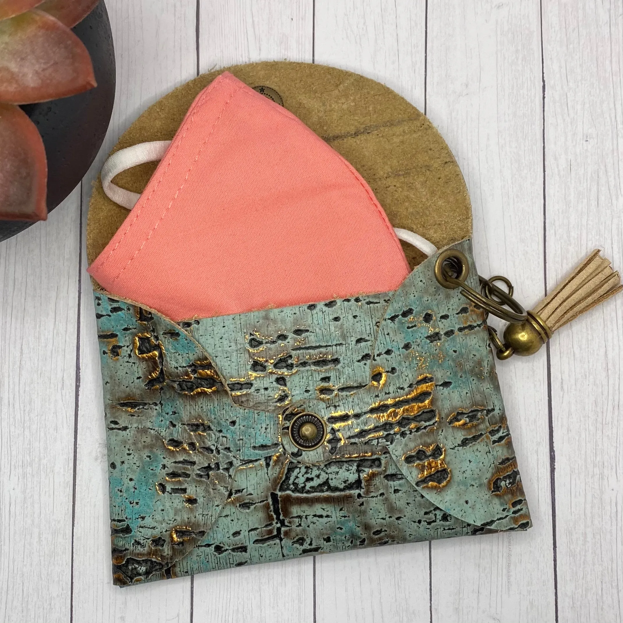 Genuine Leather Teal Birchwood ID Wallet Mask Holder
