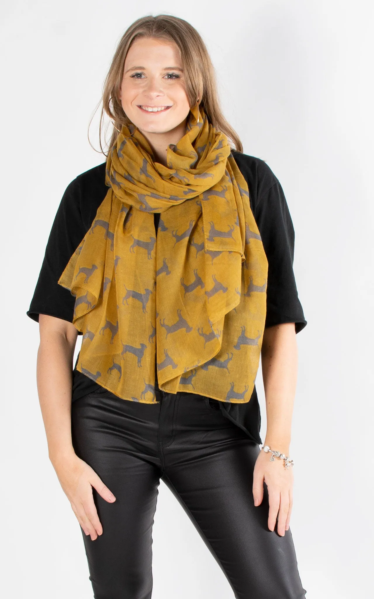 Gun Dog Print Scarf | Mustard & Grey