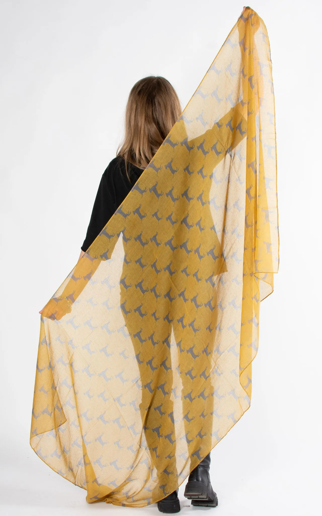 Gun Dog Print Scarf | Mustard & Grey