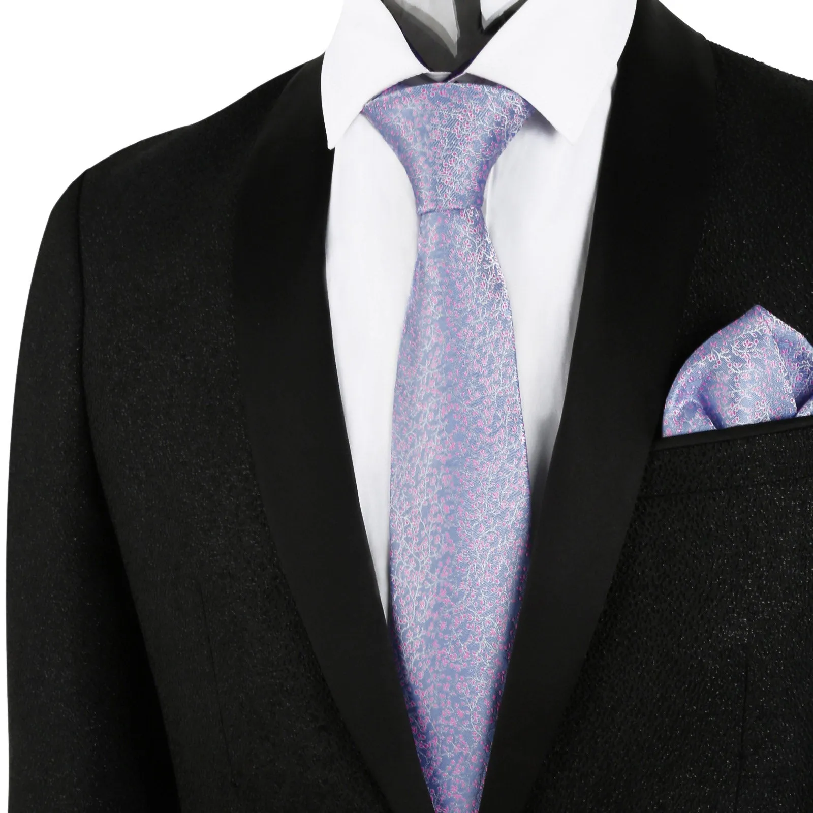 Men's 3.15inches Floral Printed Necktie with Hanky Set, 126
