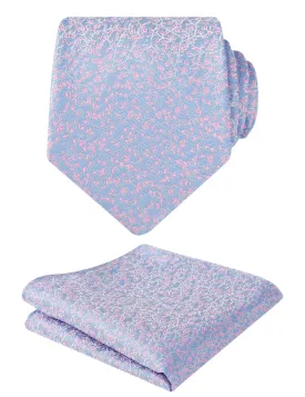 Men's 3.15inches Floral Printed Necktie with Hanky Set, 126