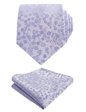 Men's 3.15inches Flower Printed  Light Color Rustic Tie  Handkerchief-126