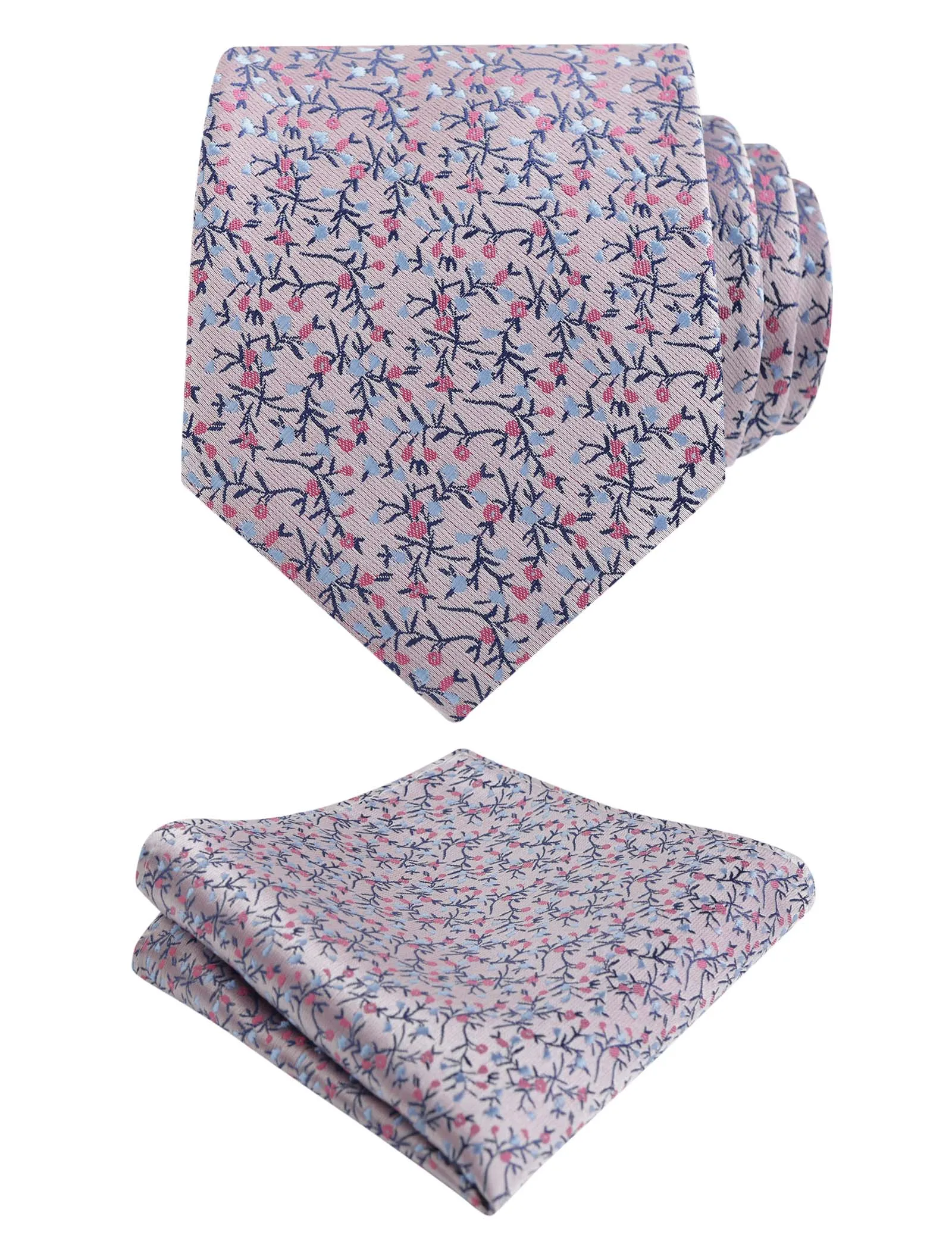 Men's 3.15inches Light Color Rustic Tie with Flower Printed Handkerchief-127
