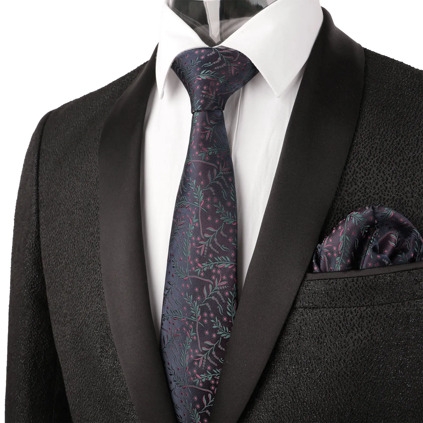 Men's 3.15inches Light Color Rustic Tie with Flower Printed Handkerchief-127