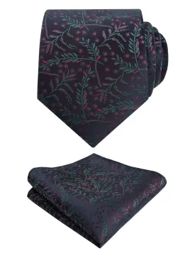 Men's 3.15inches Light Color Rustic Tie with Flower Printed Handkerchief-127