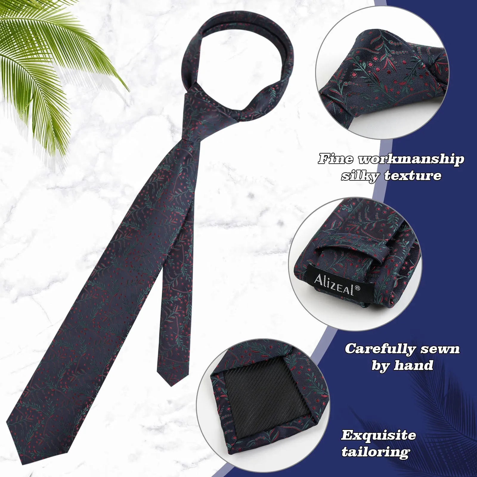 Men's 3.15inches Light Color Rustic Tie with Flower Printed Handkerchief-127