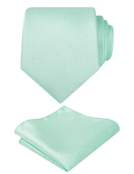 Men's 3.15" Solid Small Check Tie with Pocket Square Set for Business Formal Dress Wear, #140