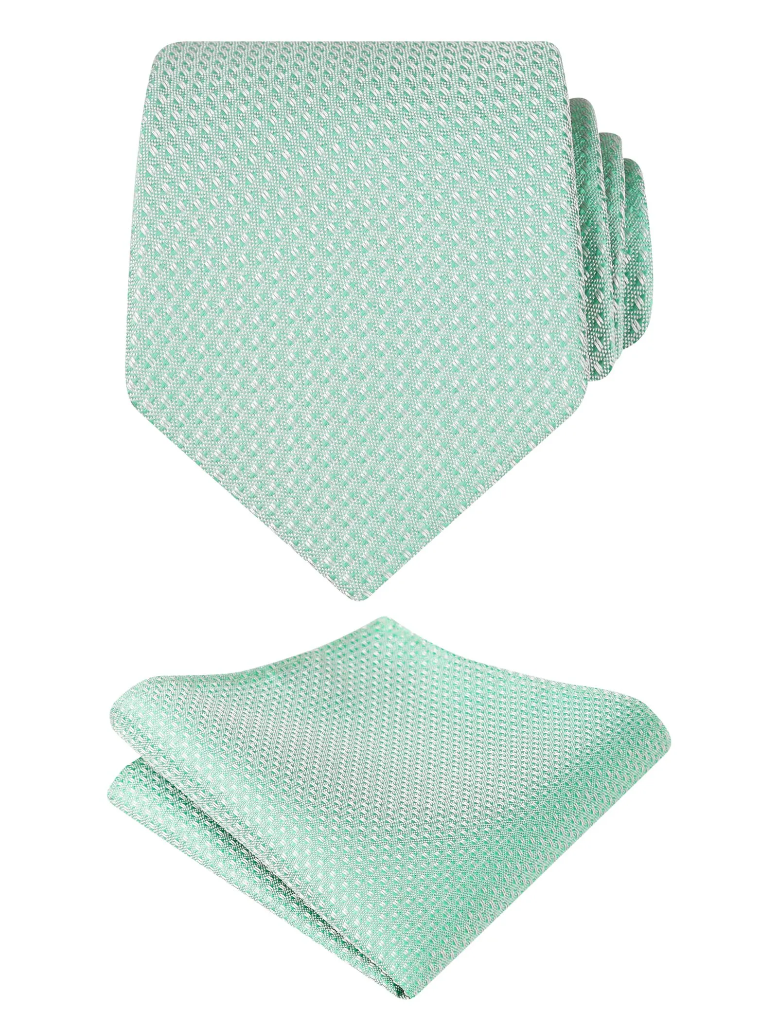 Men's 3.15" Solid Small Check Tie with Pocket Square Set for Business Formal Dress Wear, #140