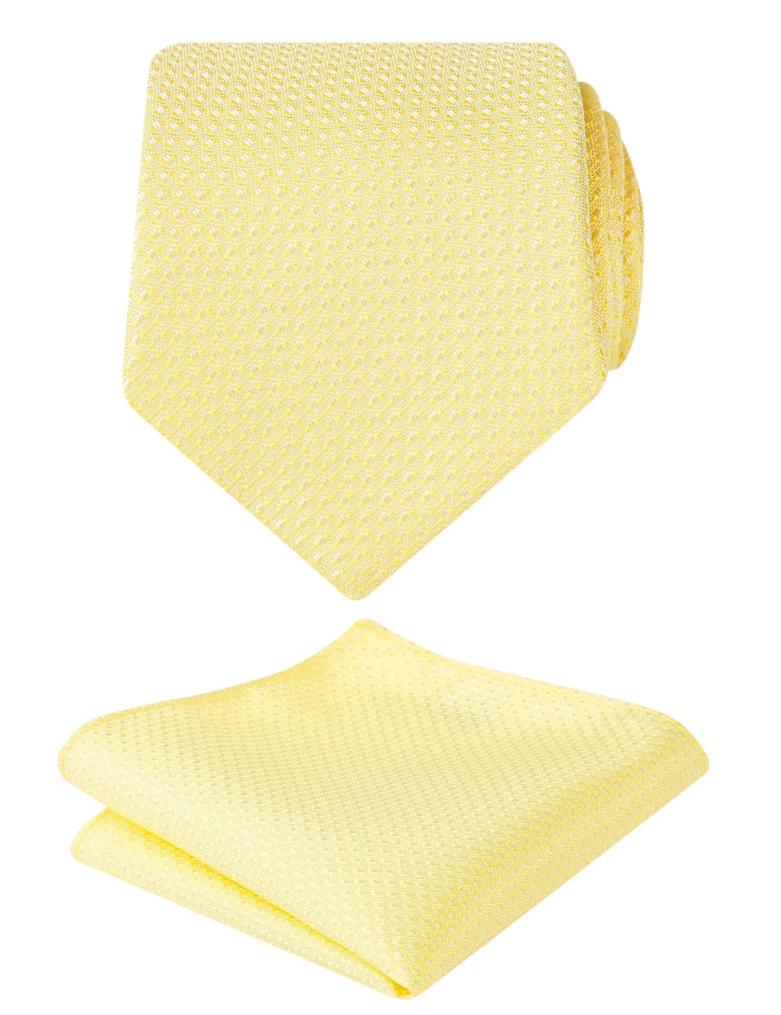 Men's 3.15" Solid Small Check Tie with Pocket Square Set for Business Formal Dress Wear, #140