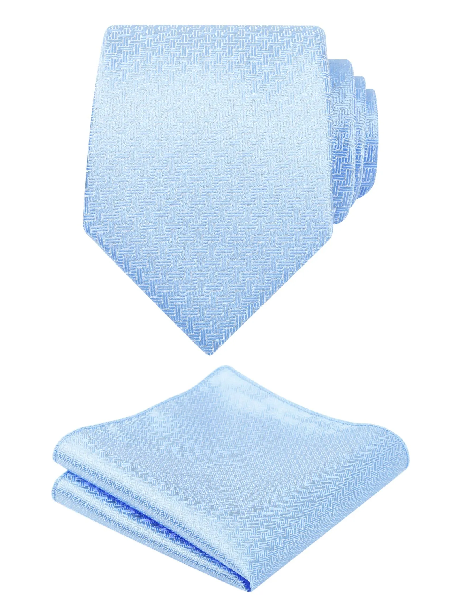 Men's 3.15" Solid Small Check Tie with Pocket Square Set for Business Formal Dress Wear, #140