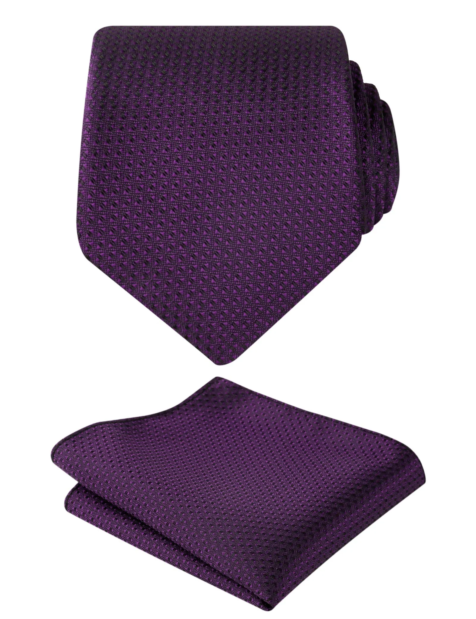 Men's 3.15" Solid Small Check Tie with Pocket Square Set for Business Formal Dress Wear, #140