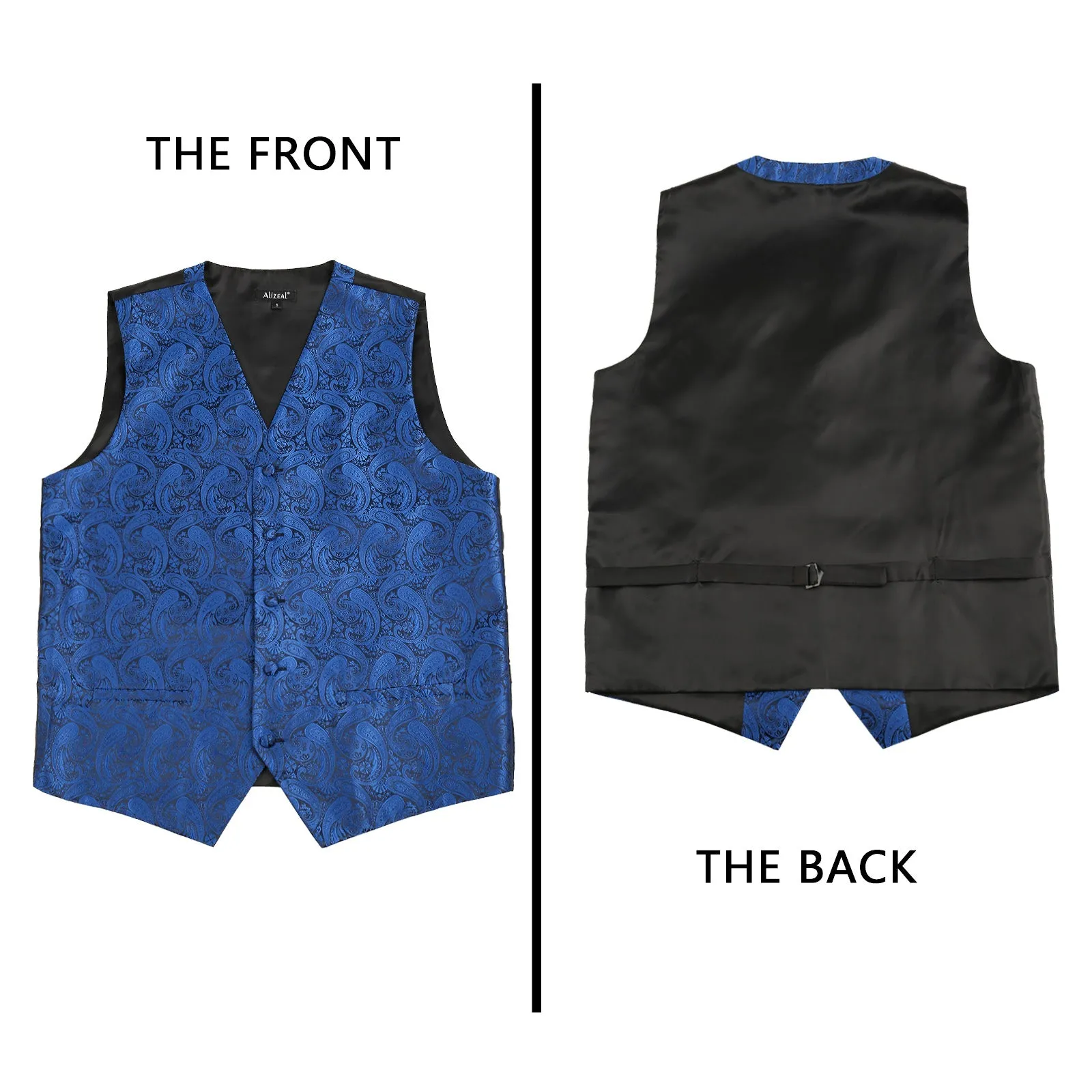 Men's 5pcs Paisley Suit Vest Classic Jacquard Button-Down Waistcoat Set, 185-Royal Blue