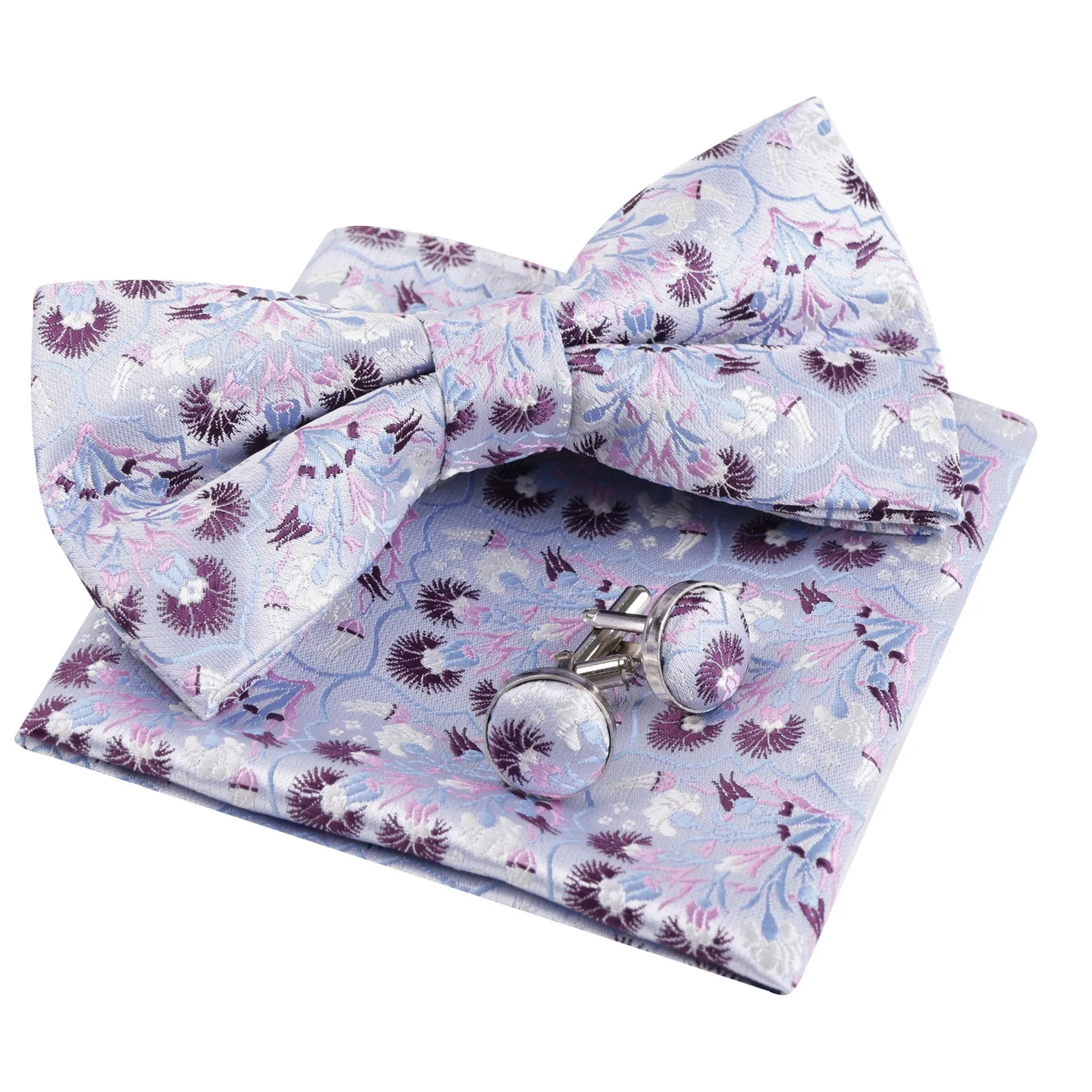 Men's Floral Bow Tie, Pocket Square and Cufflinks Set Stylish Bow Tie Set-052