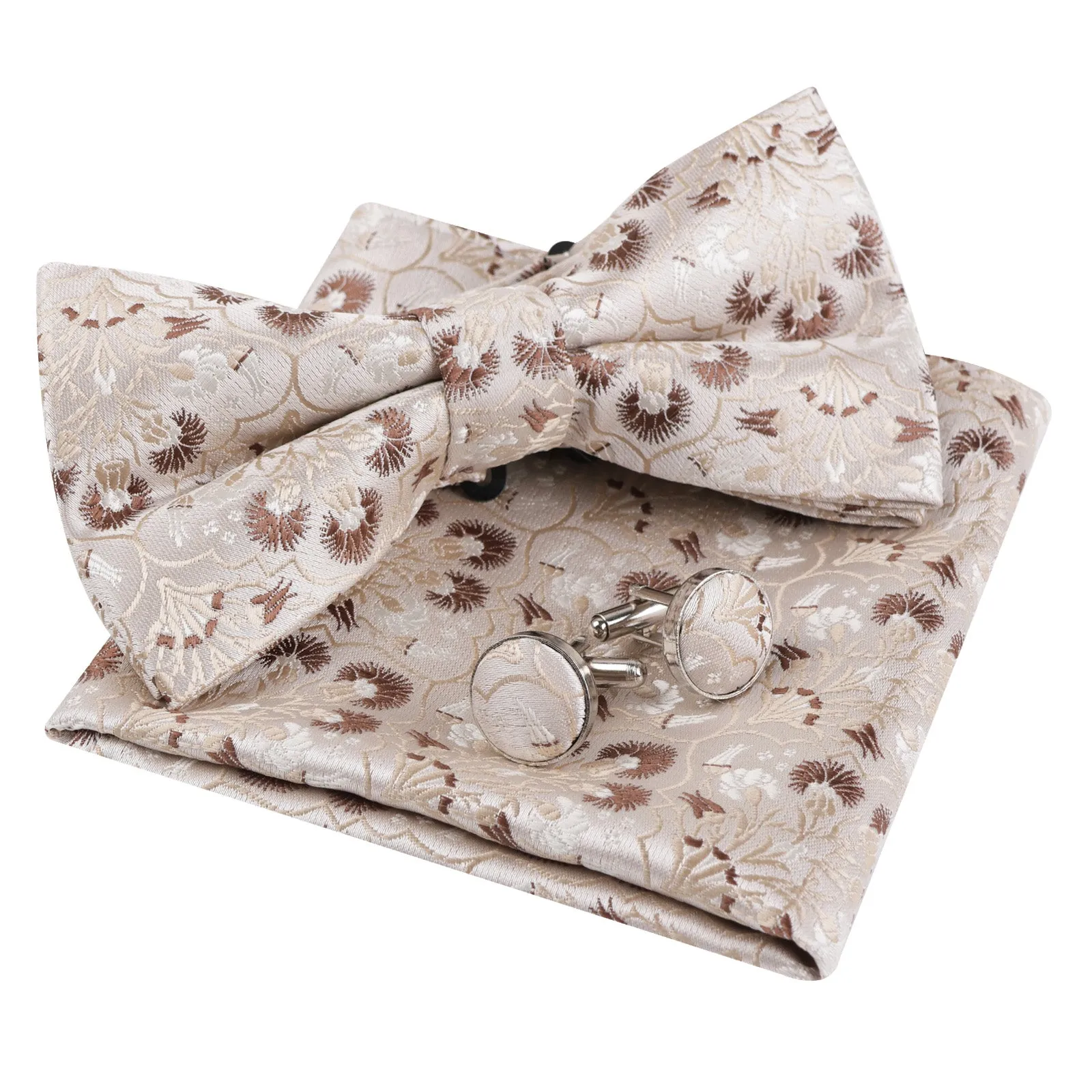 Men's Floral Bow Tie, Pocket Square and Cufflinks Set Stylish Bow Tie Set-052