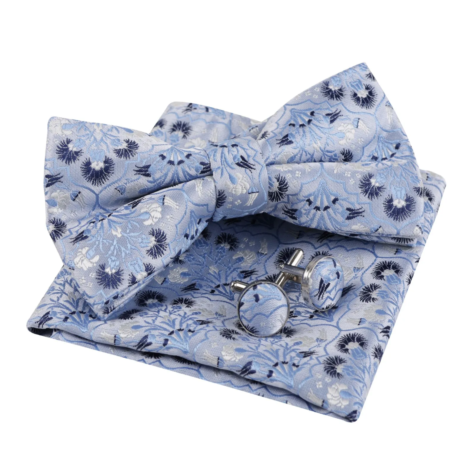 Men's Floral Bow Tie, Pocket Square and Cufflinks Set Stylish Bow Tie Set-052