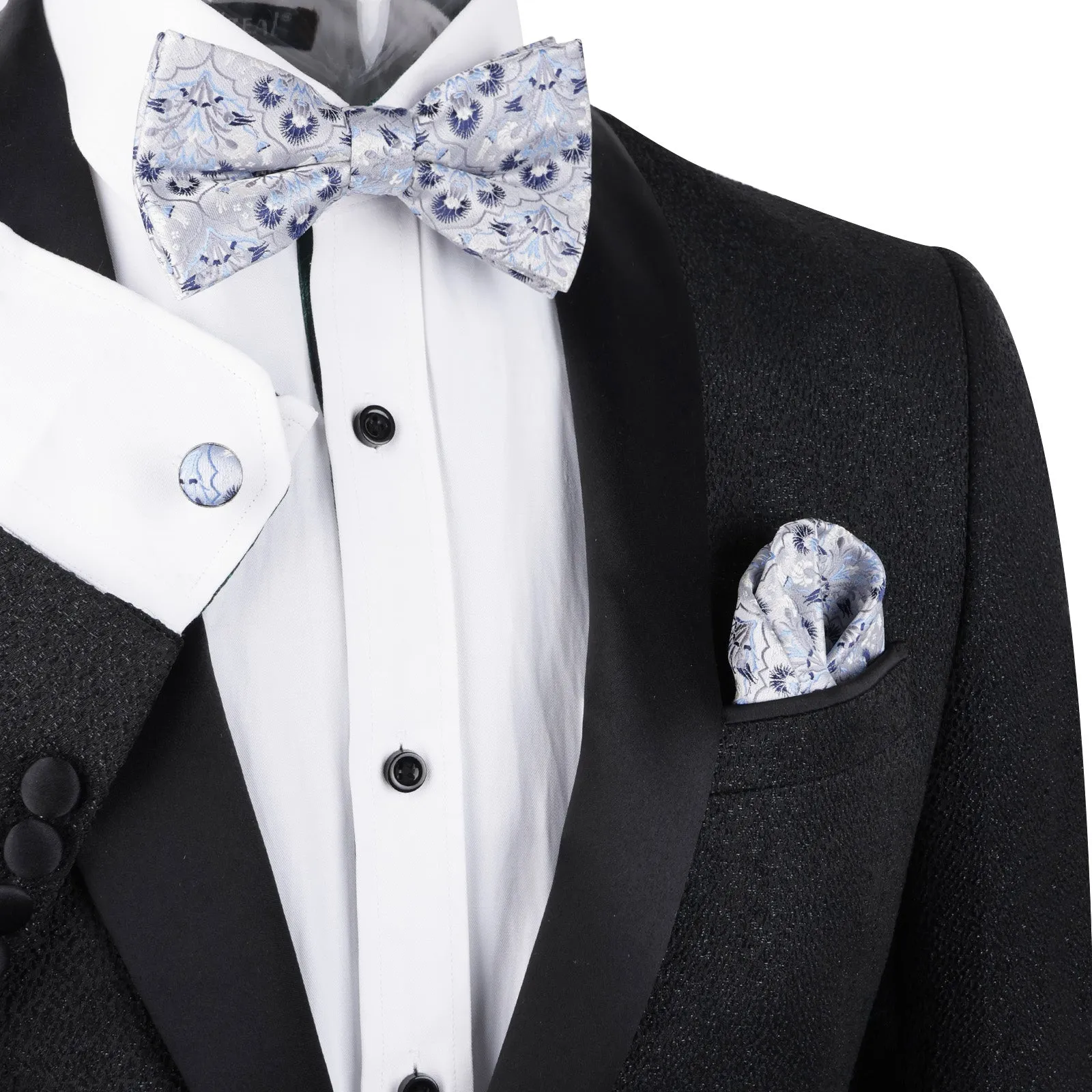 Men's Floral Bow Tie, Pocket Square and Cufflinks Set Stylish Bow Tie Set-052