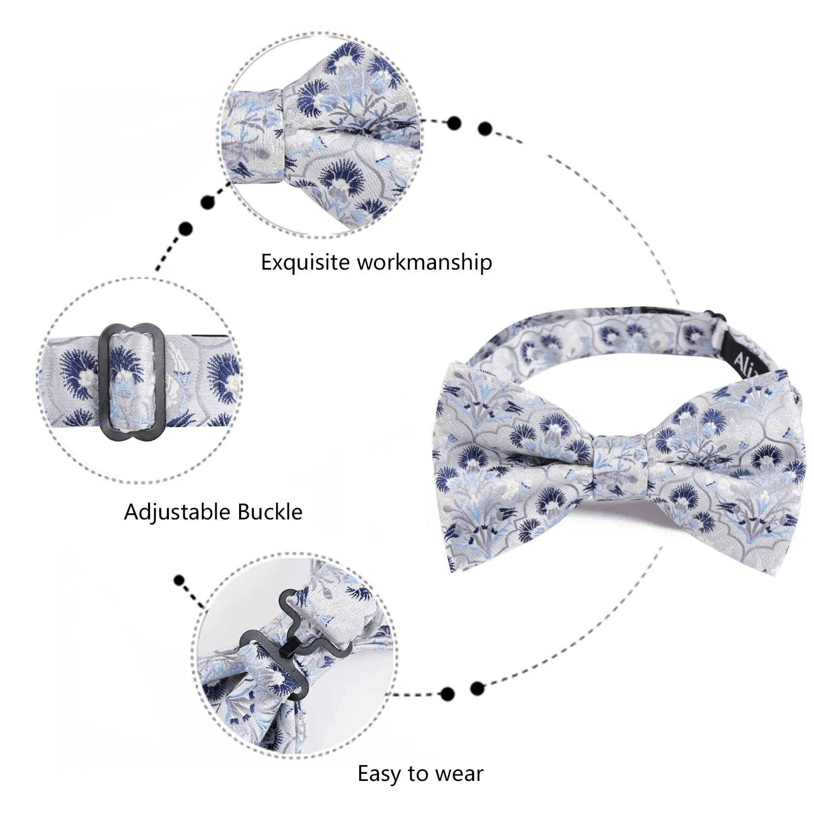 Men's Floral Bow Tie, Pocket Square and Cufflinks Set Stylish Bow Tie Set-052