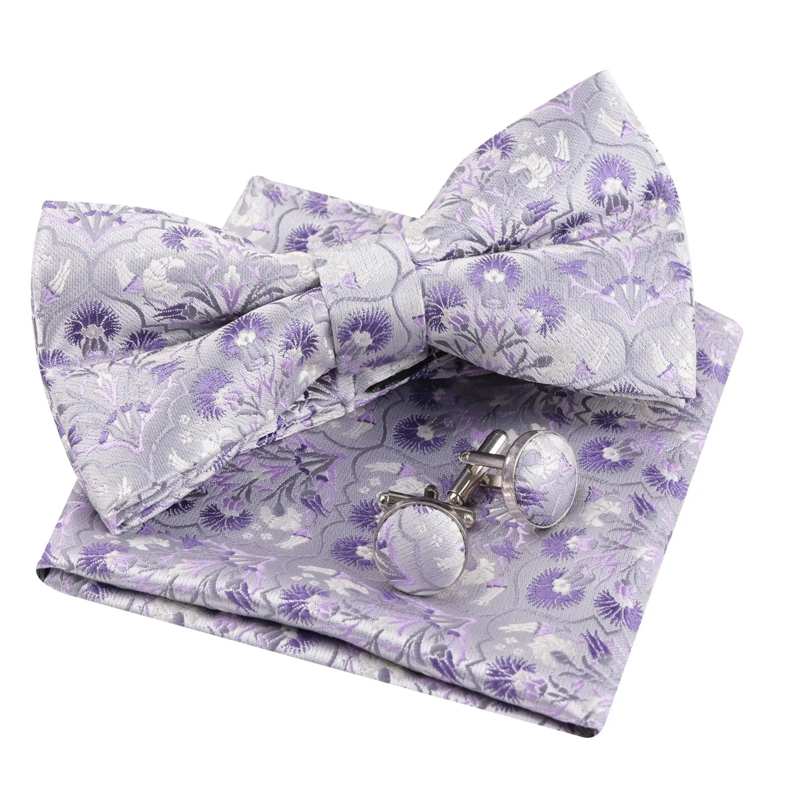 Men's Floral Bow Tie, Pocket Square and Cufflinks Set Stylish Bow Tie Set-052