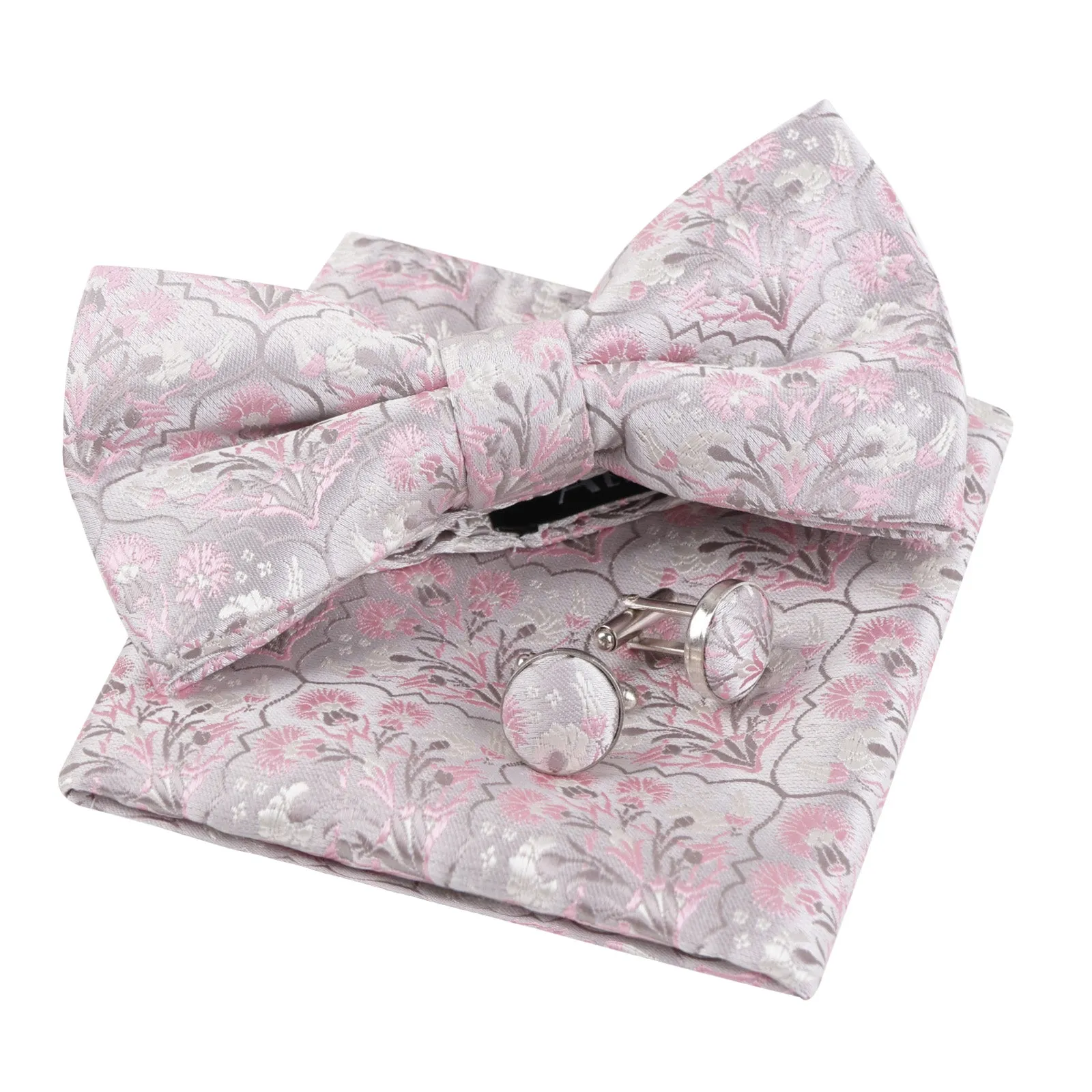 Men's Floral Bow Tie, Pocket Square and Cufflinks Set Stylish Bow Tie Set-052