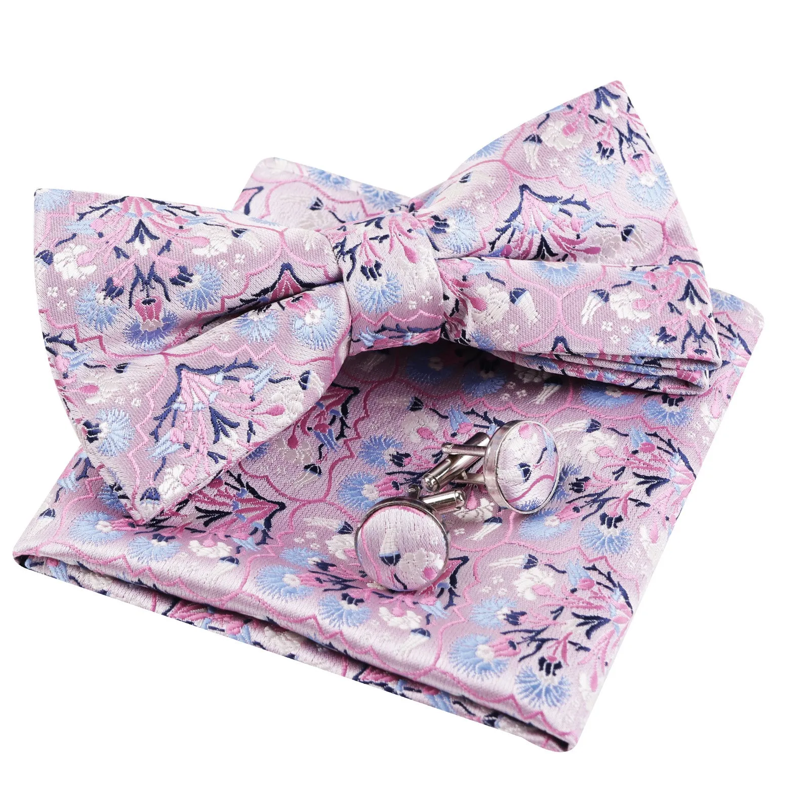 Men's Floral Bow Tie, Pocket Square and Cufflinks Set Stylish Bow Tie Set-052