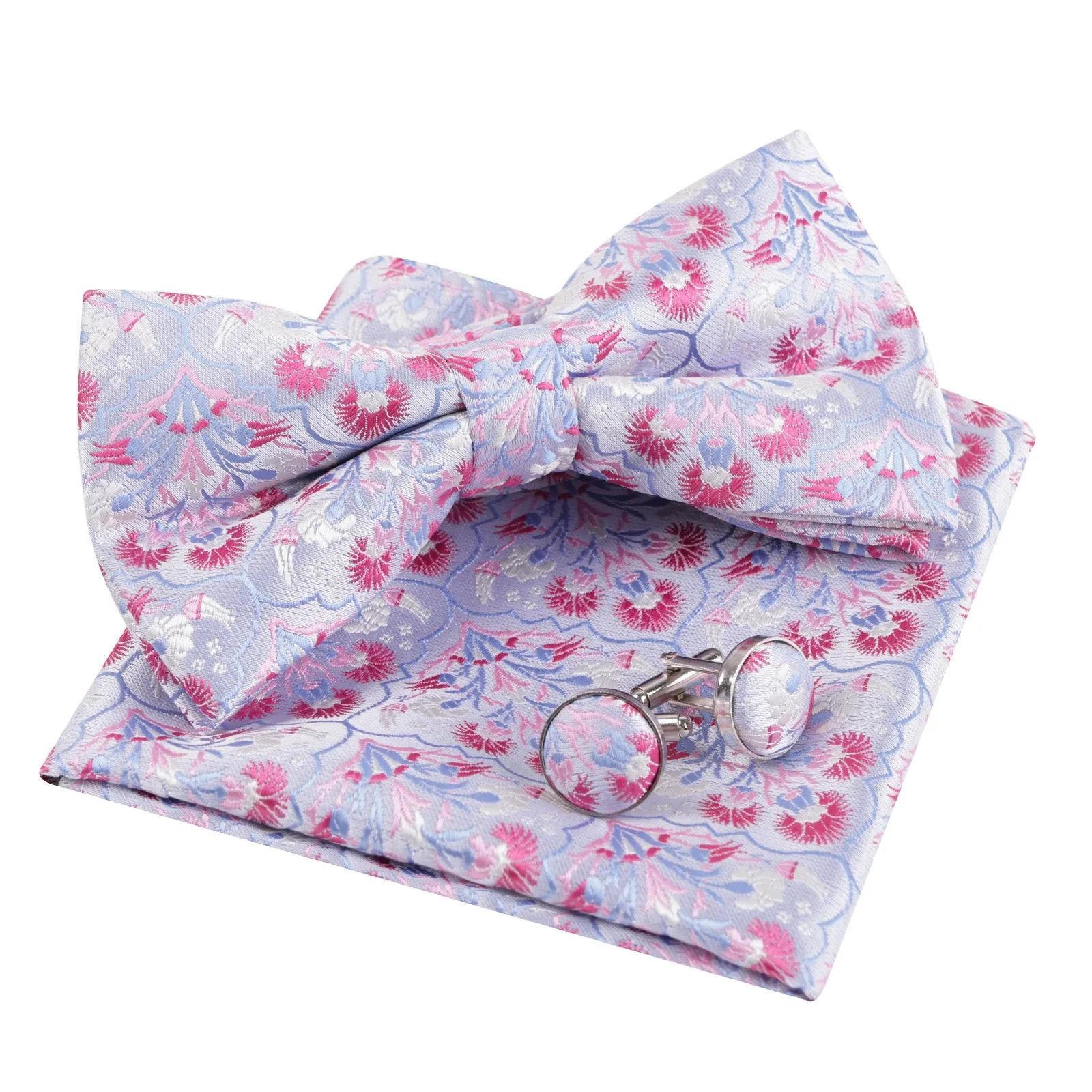 Men's Floral Bow Tie, Pocket Square and Cufflinks Set Stylish Bow Tie Set-052