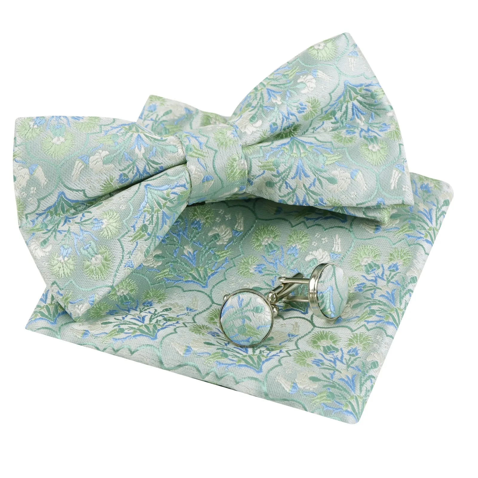 Men's Floral Bow Tie, Pocket Square and Cufflinks Set Stylish Bow Tie Set-052