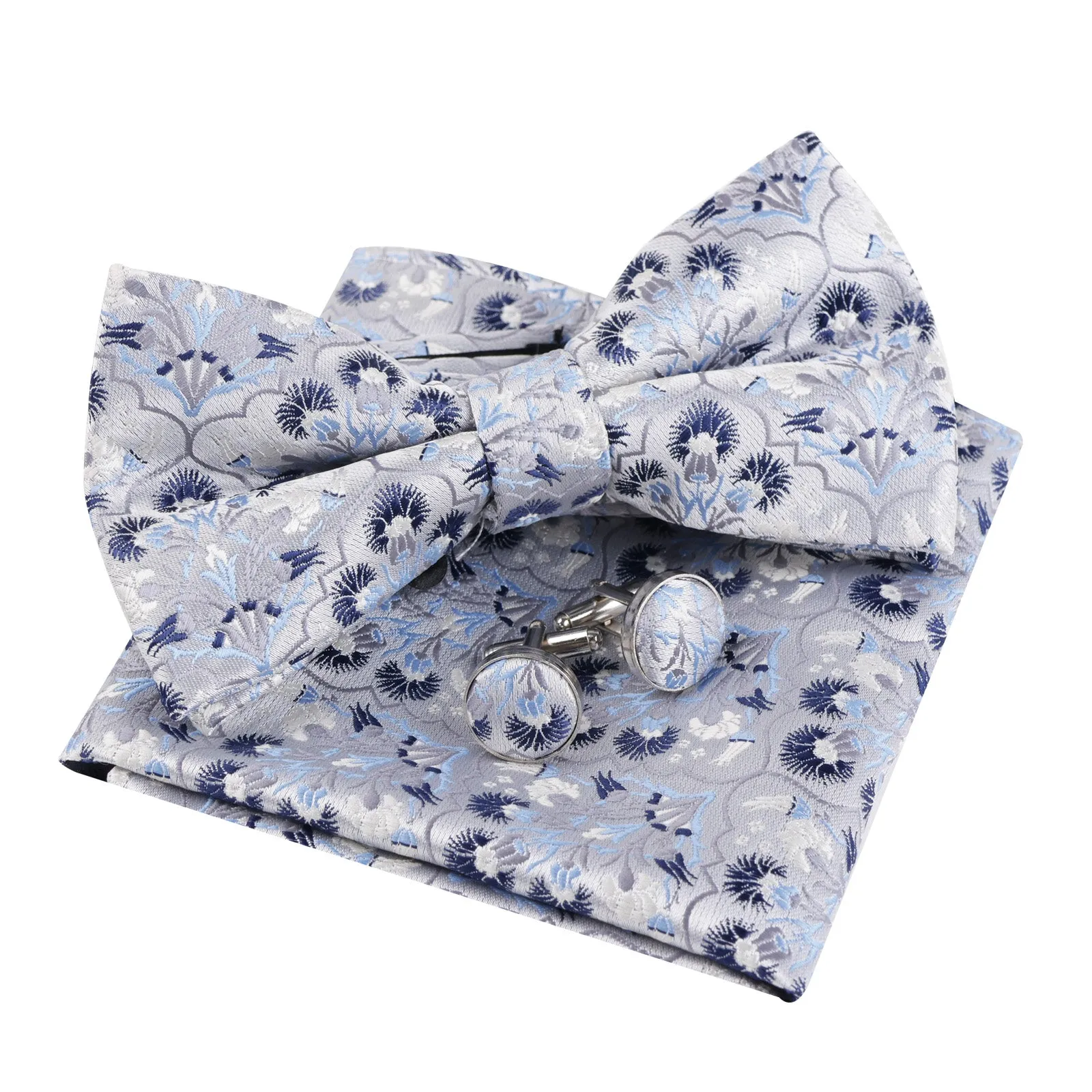 Men's Floral Bow Tie, Pocket Square and Cufflinks Set Stylish Bow Tie Set-052
