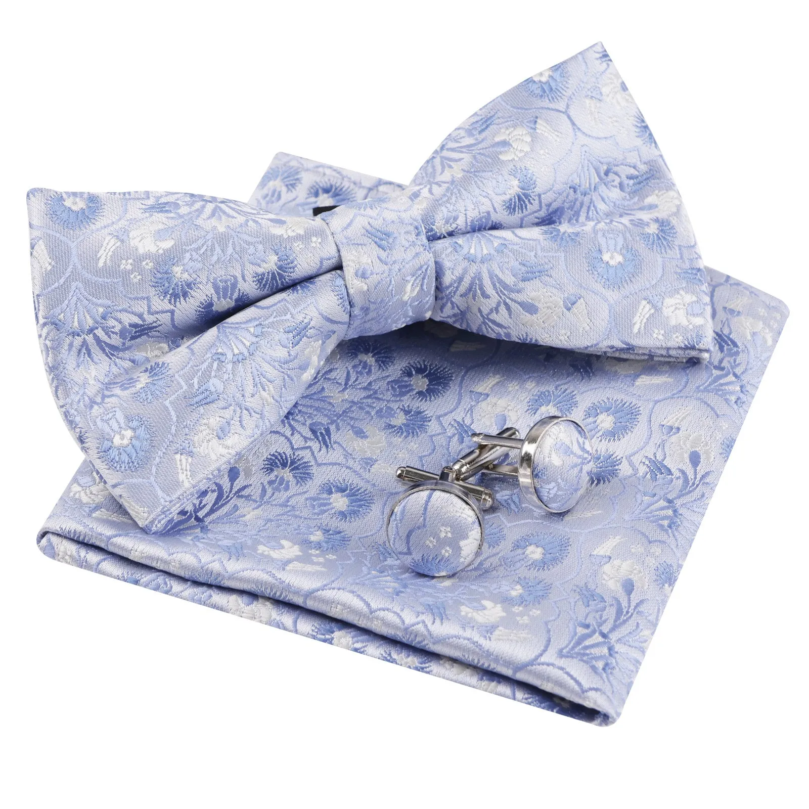 Men's Floral Bow Tie, Pocket Square and Cufflinks Set Stylish Bow Tie Set-052