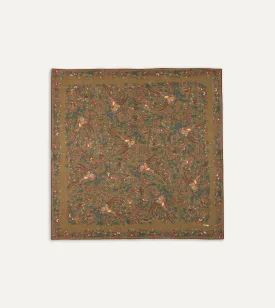 Olive Birds of Paradise Print Wool-Silk Square Scarf