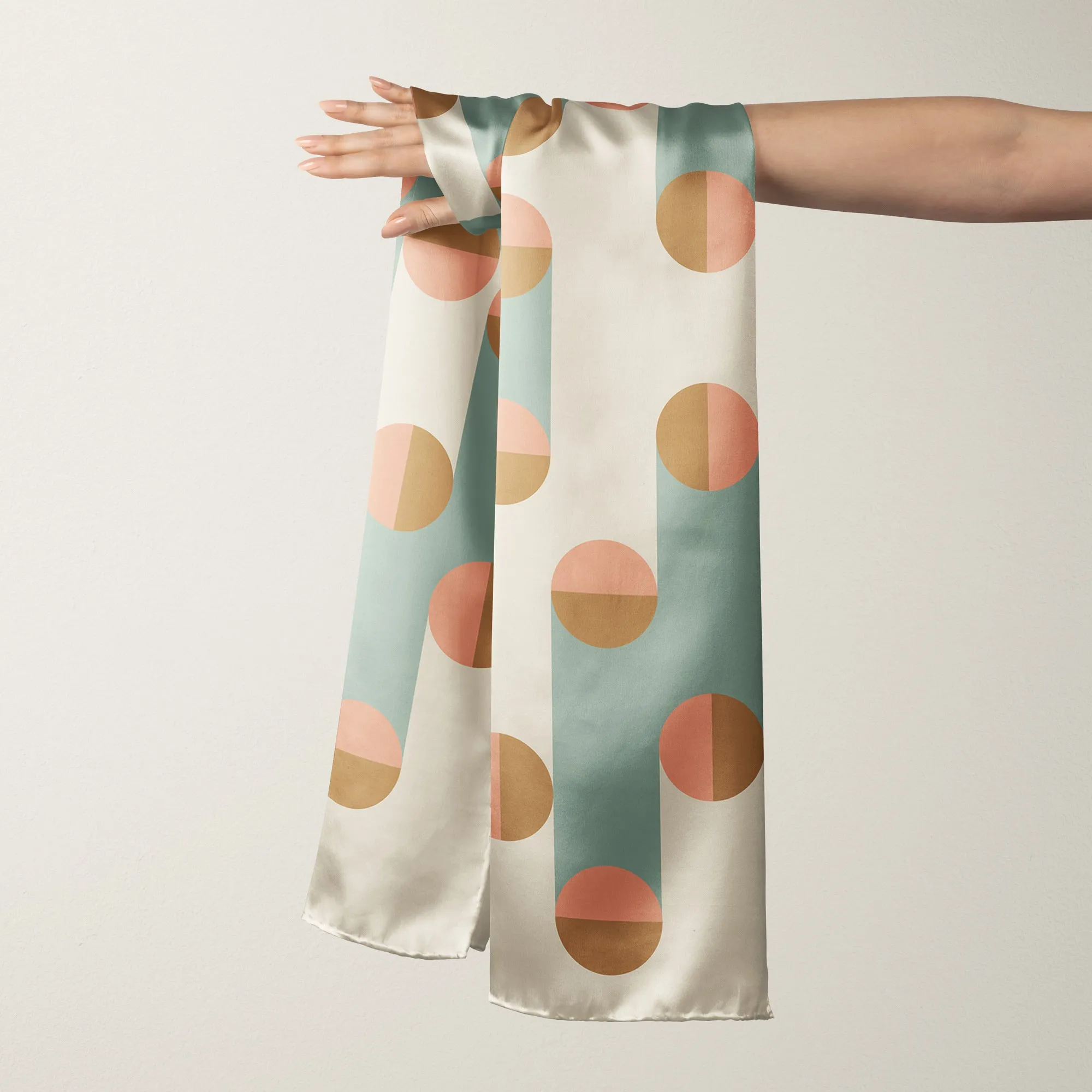 Sugar  -  art deco long silk scarf in lovely pink, gold and grey